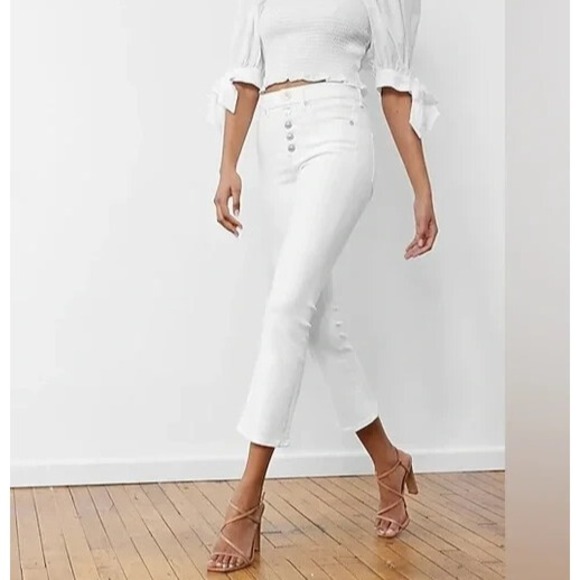 Express Denim - Express Cropped Flare High Rise White Jeans Women Size 14R Button Fly